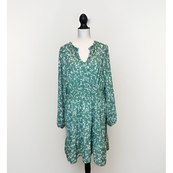 Steve Madden Dresses & Skirts - Steve Madden Dress Women’s Size XL Green Floral Print Midi Ruffle Stretch Waist